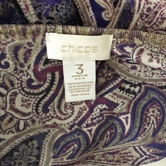 Chico's Women's Velvet Top Sweater Size 3 Paisley Floral Boho Metallic Embellish - Picture 3 of 10